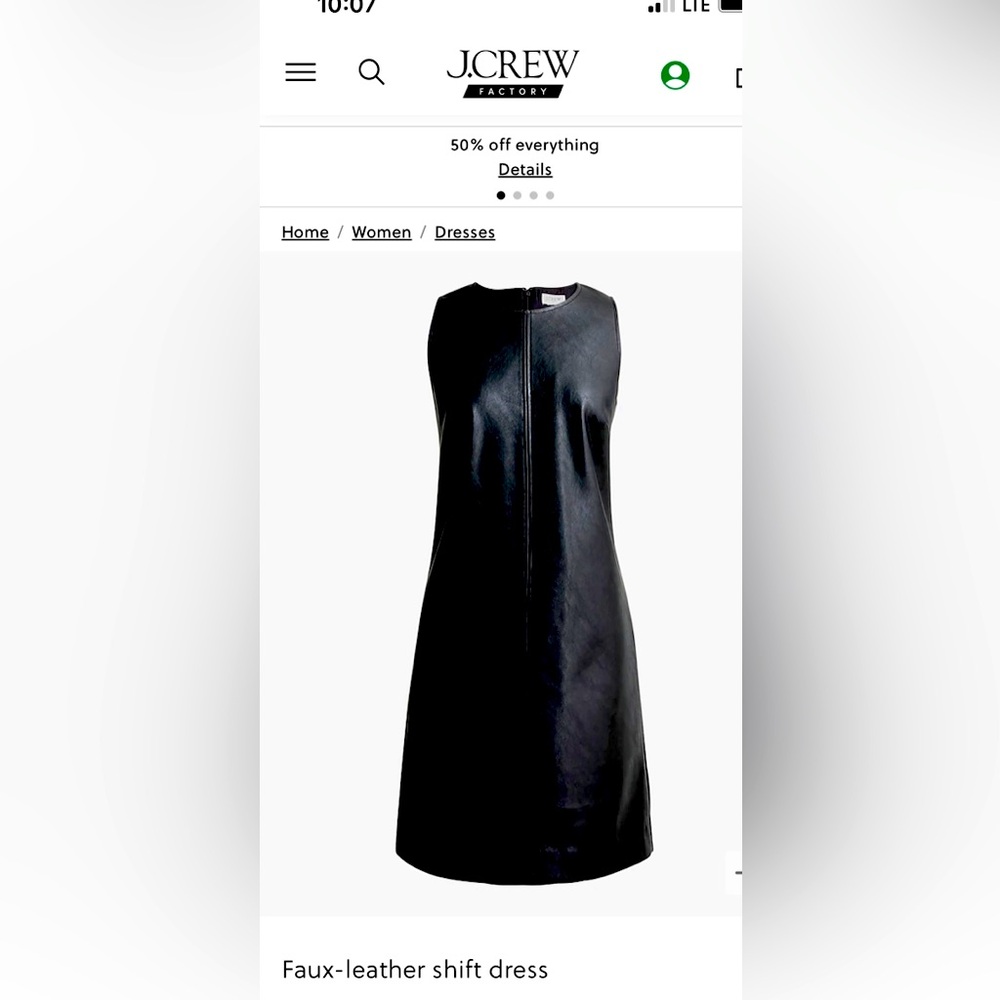 J.Crew Factory BlackFaux Leather Shift Dress size 12